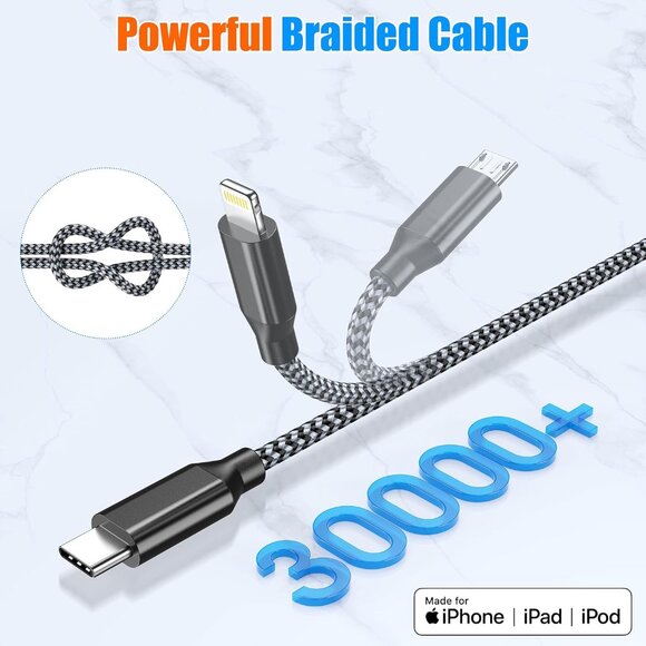 3in1 Charger Cord, Multi Charging Cable 4ft 2Pack - Picture 4 of 4